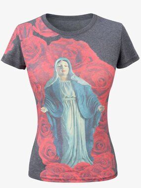 💋 Lucky Brand Virgin Mary Rose Graphic Tee | XS | Soft | Rare Graphic